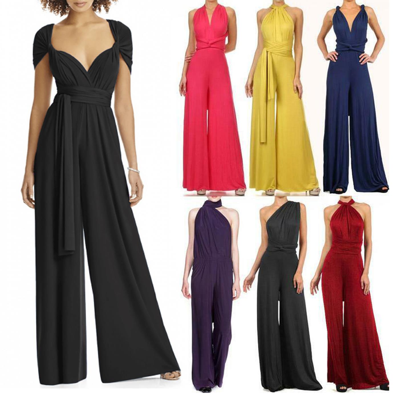 Womens Elegant Party Wear Convertible Multiway Wrap Palazzo Wide Leg Jumpsuit eBay