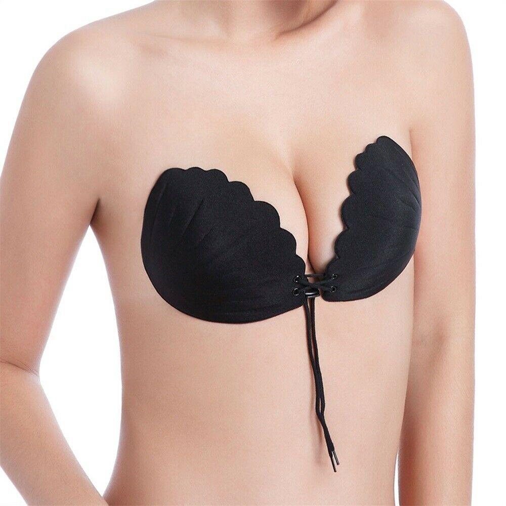 JS One Womens Front Lace-Up Self Adhesive Stick On Push Up Gel Strapless Backless Bra