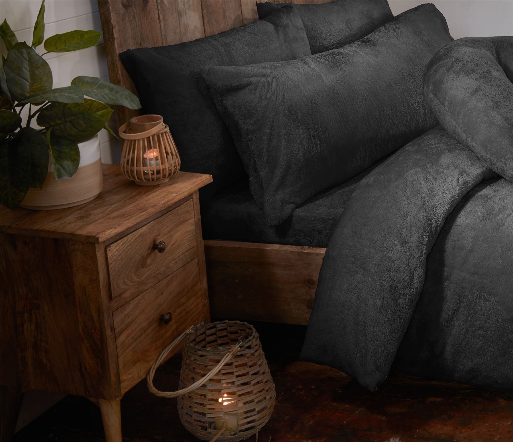 Drap-housse confortable chaud fourrure polaire nounours gris anthracite, literie thermique 30 cm - Photo 5/5