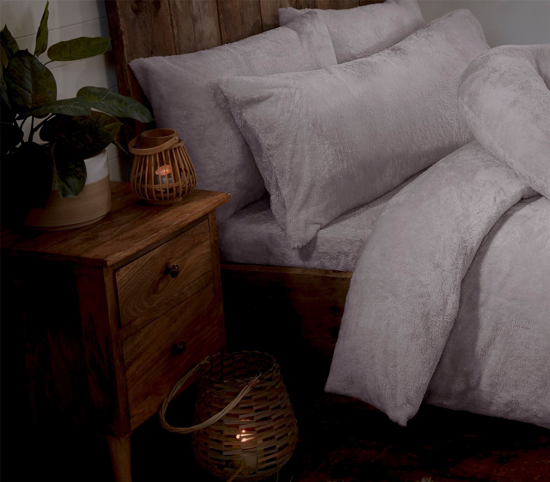 Silver Grey Teddy Fleece Fur Cosy Warm Fitted Bed Sheet, Thermal Bedding 30cm - Picture 4 of 5