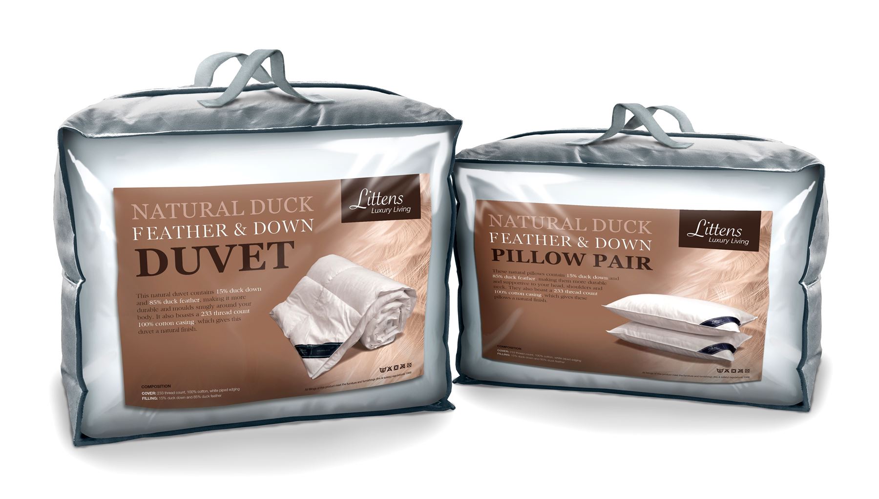 Double Bed Size Duck Feather & Down Duvet Quilt & 2 Pillows, 230TC 100% Cotton - Picture 4 of 4