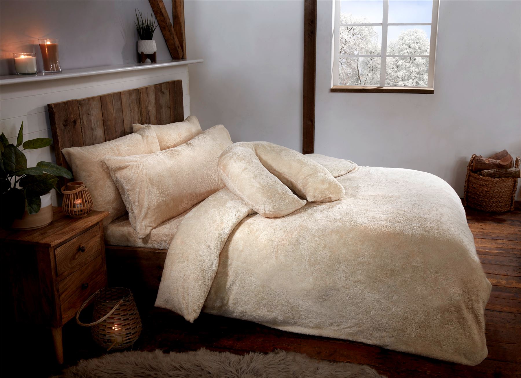 Cream Teddy Fleece Fur Soft Cosy Duvet Quilt Cover Set Inc Pillowcases, Bedding - Picture 5 of 5