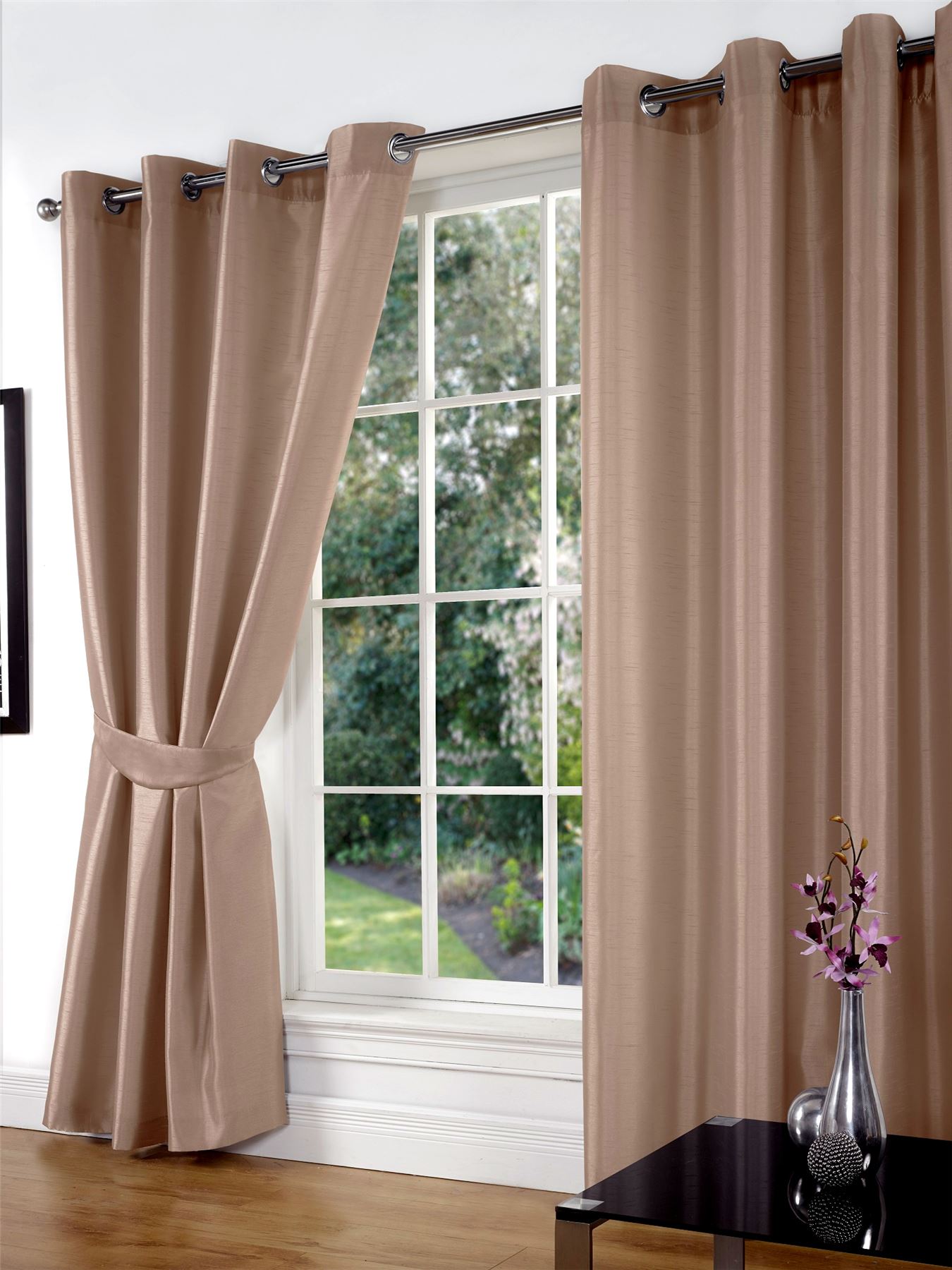 Cappuccino Kunstseide geschmumpft Ösen, Ring Top, Paar Vorhänge inkl. Raffbänder - Bild 14 von 28