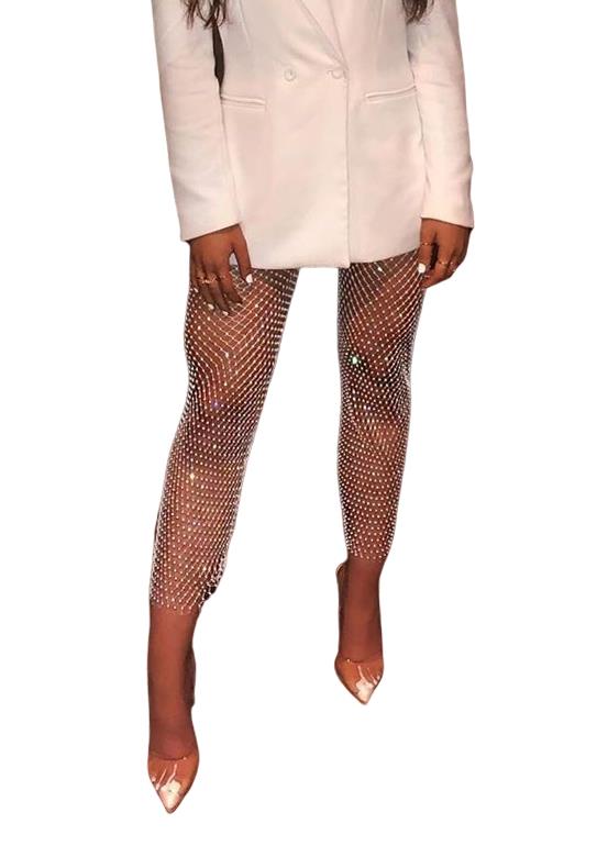 Womens High Waisted Diamante Fishnet 