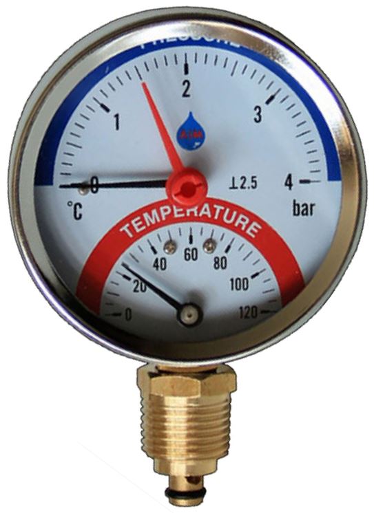 Termomanómetro BSP 80mm 0-120C 0-10bar entrada lateral/trasera 1/2" medidor de temperatura - Imagen 2 de 3
