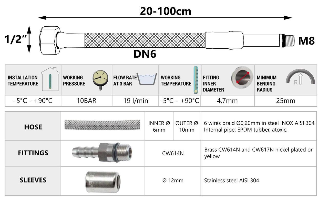 Conector flexible BSP M8 x 1/2 pulgadas para grifos cola de grifo de agua - Imagen 21 de 33