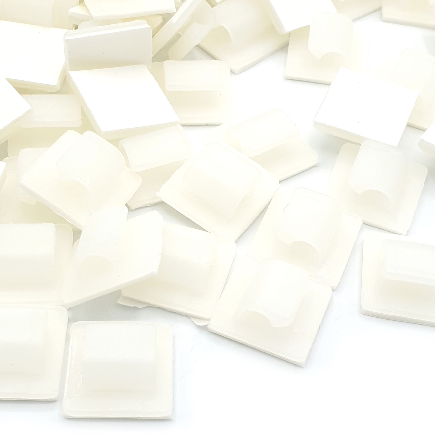 100 x Nylon Self Adhesive Cable Clips 16x16mm White - Image 2
