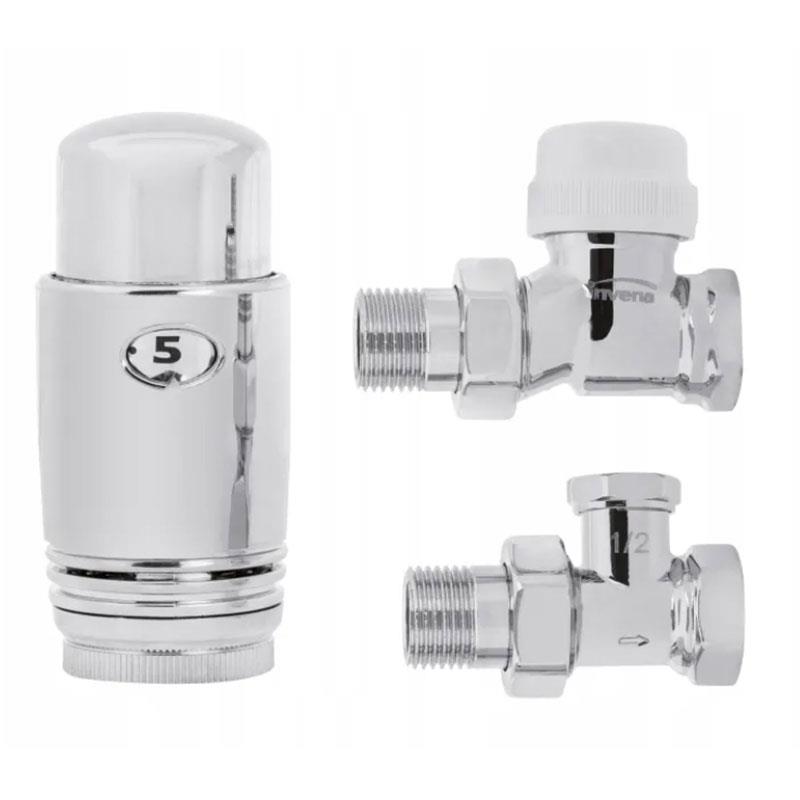 Paquete de válvulas de radiador termostático ajustable cromado 1/2" BSP 15 mm escudo de bloqueo - Imagen 3 de 3