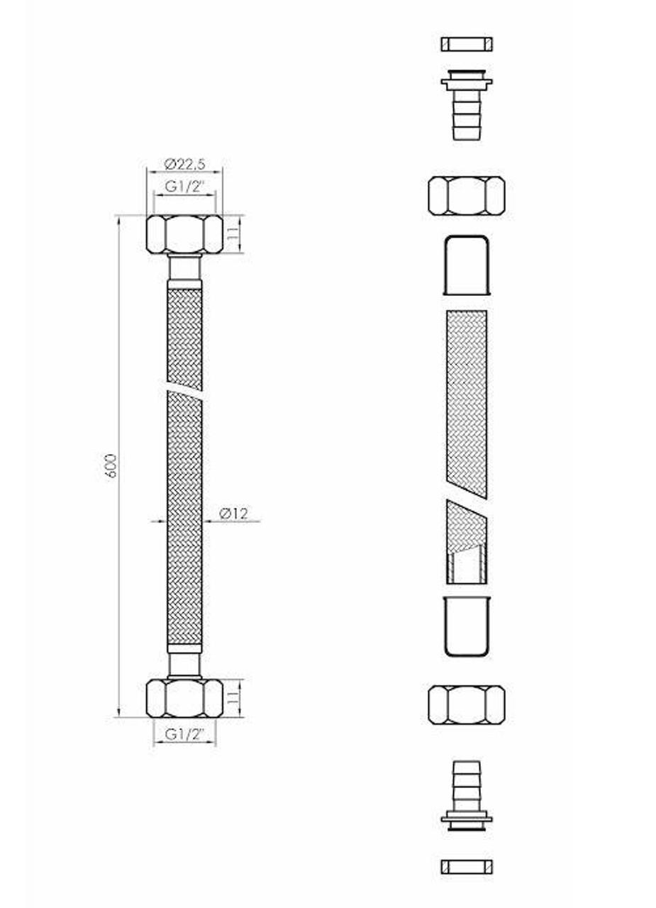 Conector flexible negro de 1/2 x 1/2 pulgada para grifos inodoros - Imagen 7 de 7