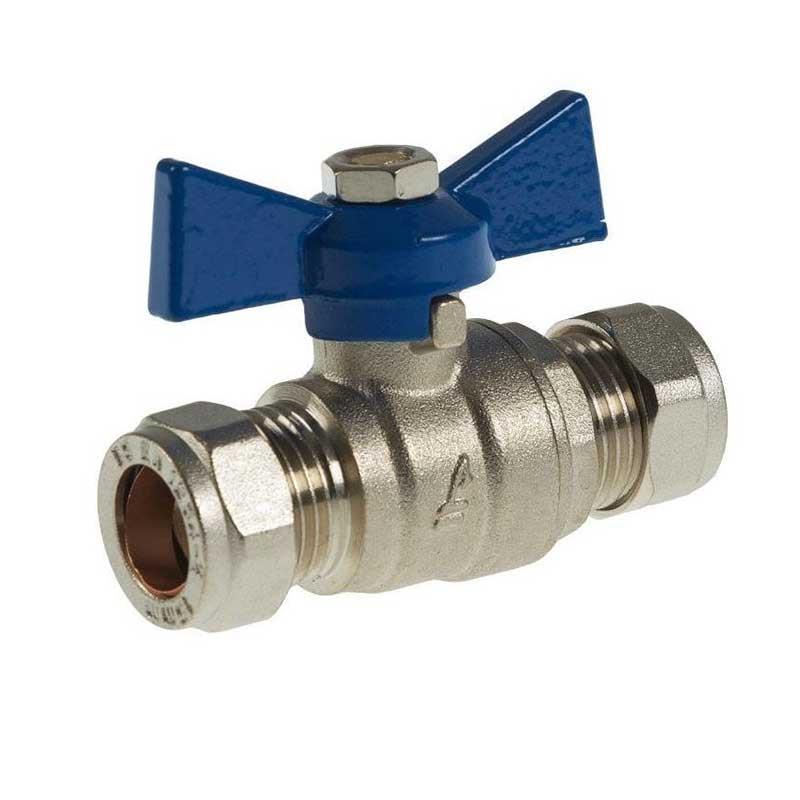 15mm Ball Valve Compression Butterfly Handle Red Blue WRAS Approved - Picture 3 of 4