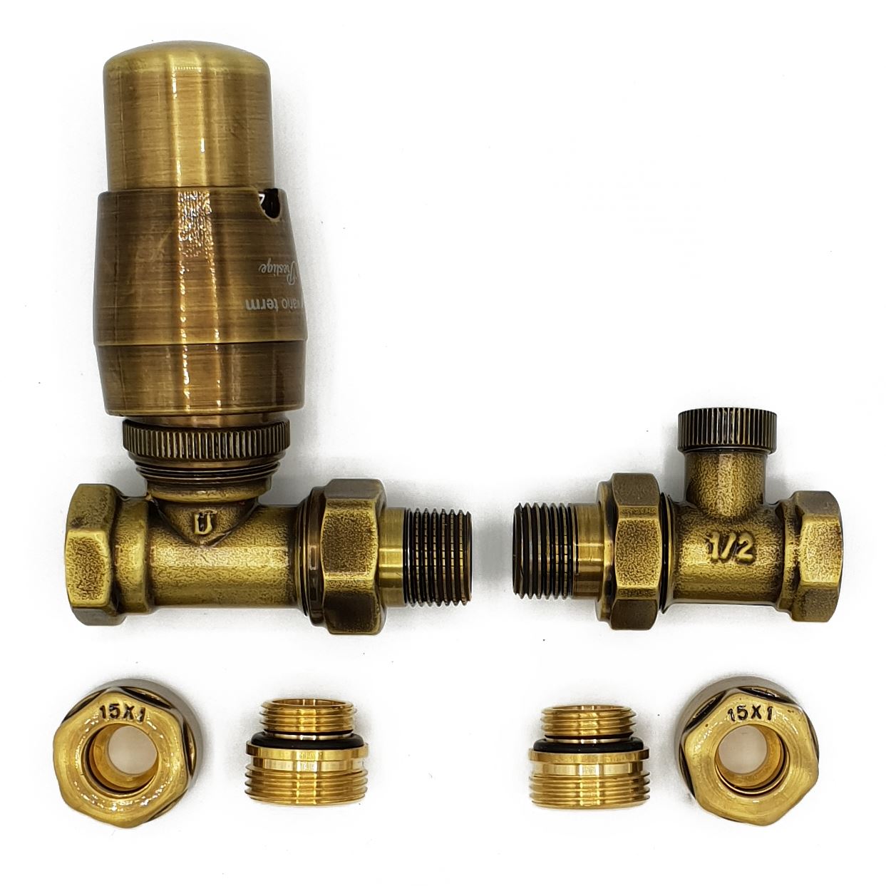 Elegant Straight/Angled Antique Brass Thermostatic Lockshield Valve Radiator Set eBay