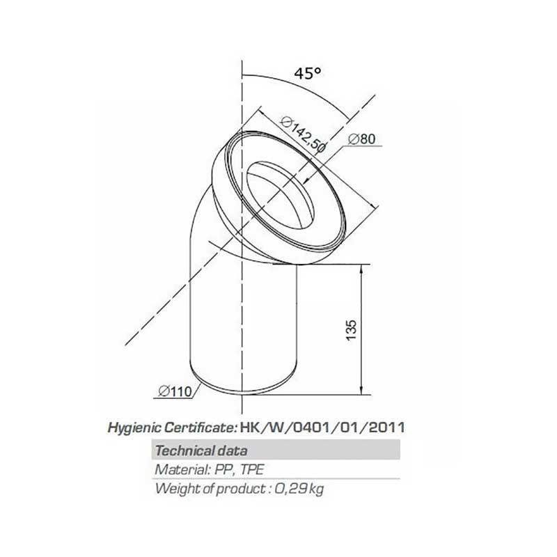 Conector de sartén de aguas residuales de inodoro tubería de suelo 110 mm codo - Imagen 6 de 8