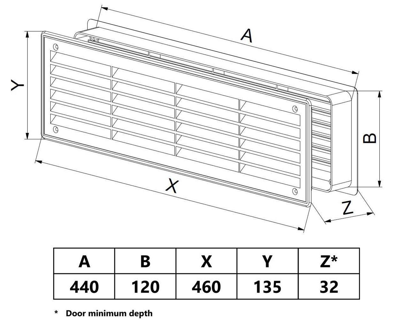 120x440mm Internal Door Plastic Ventilation Grille Air Vent Various Colorus - Picture 5 of 33
