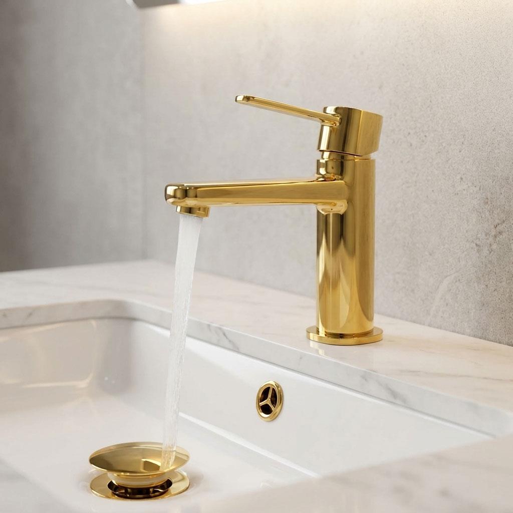 Bathroom Sink Mixer Tap Gold Single Lever Monobloc