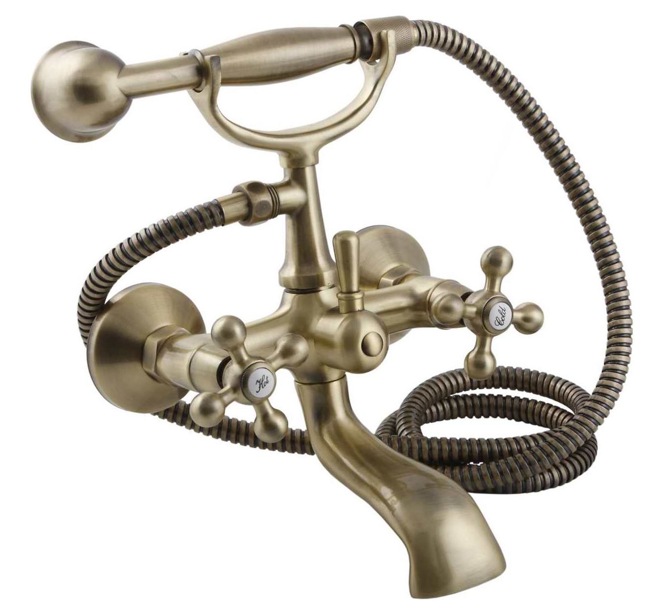 Elegant Antique Brass Bathroom Bath Tap with Ancient Retro Heads
