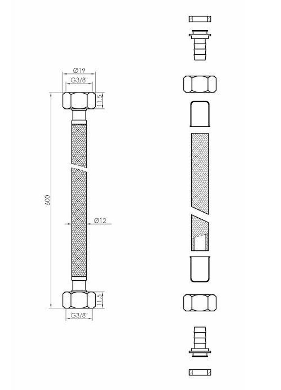 3/8 x 3/8 Inch Black Flexible Connector For Taps Toilets - Picture 5 of 5