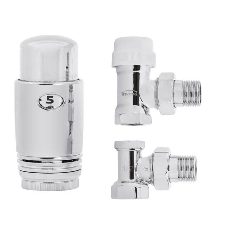 Paquete de válvulas de radiador termostático ajustable cromado 1/2" BSP 15 mm escudo de bloqueo - Imagen 2 de 3