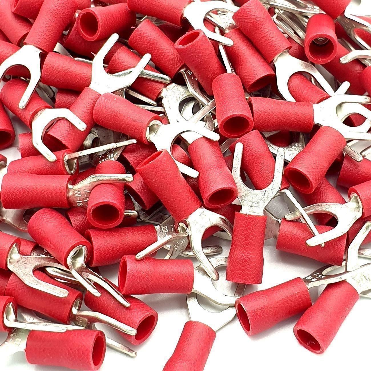 100 x Red Cable Crimp Fork Spade Terminals Connectors