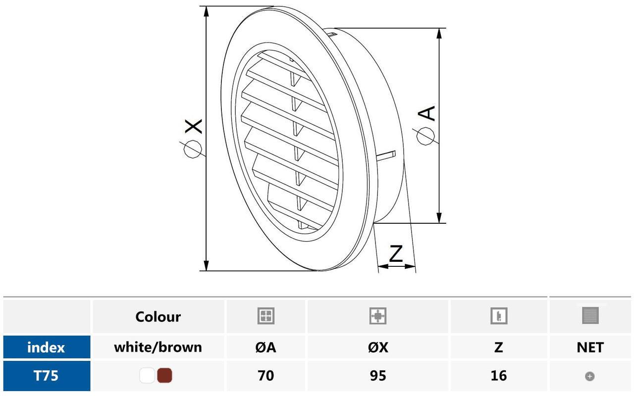 70mm Diameter White/Brown Round Door Air Vent Grille Woodwork Furniture Hole - Picture 4 of 6