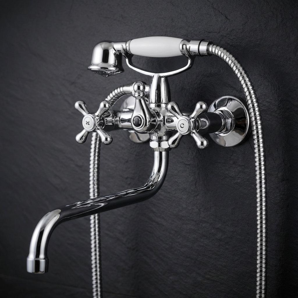 B&Q - Bath Tap Filler Shower Chrome Crosshead Long 's' Type Spout Wall Mounted - Image 2