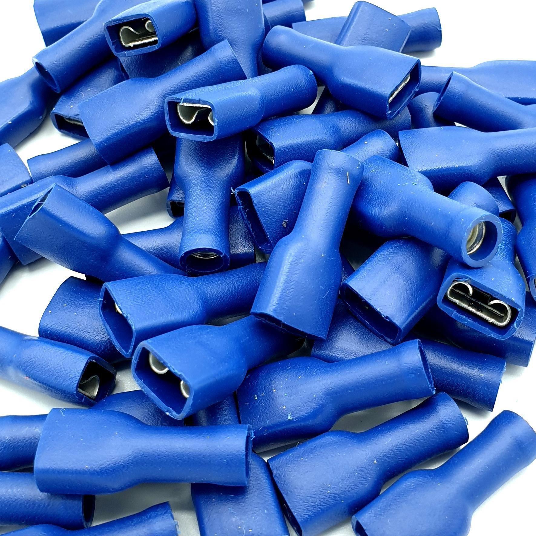 100 x Blue Insulated Female Push-On Disconnects Terminals