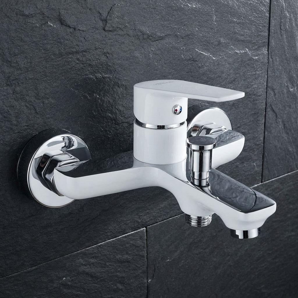 White/Chrome Bath Wall Mounted Mixer Single Lever Tap
