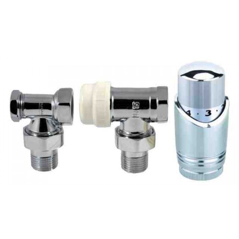 Chrome Adjustable Thermostatic Radiator Valves Pack 1/2" BSP 15mm
