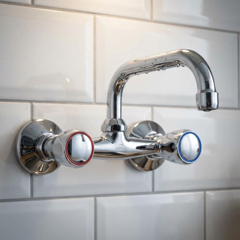 Wall Mounted Chrome Washbasin Sink Mixer Tap Round Headed 20/25cm C-type Spout