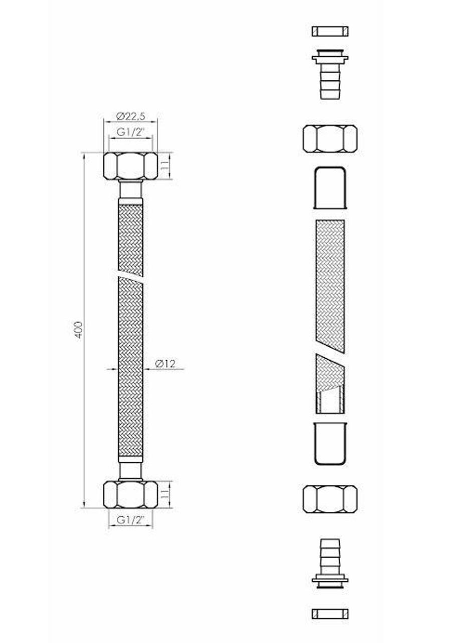 Conector flexible negro de 1/2 x 1/2 pulgada para grifos inodoros - Imagen 5 de 7