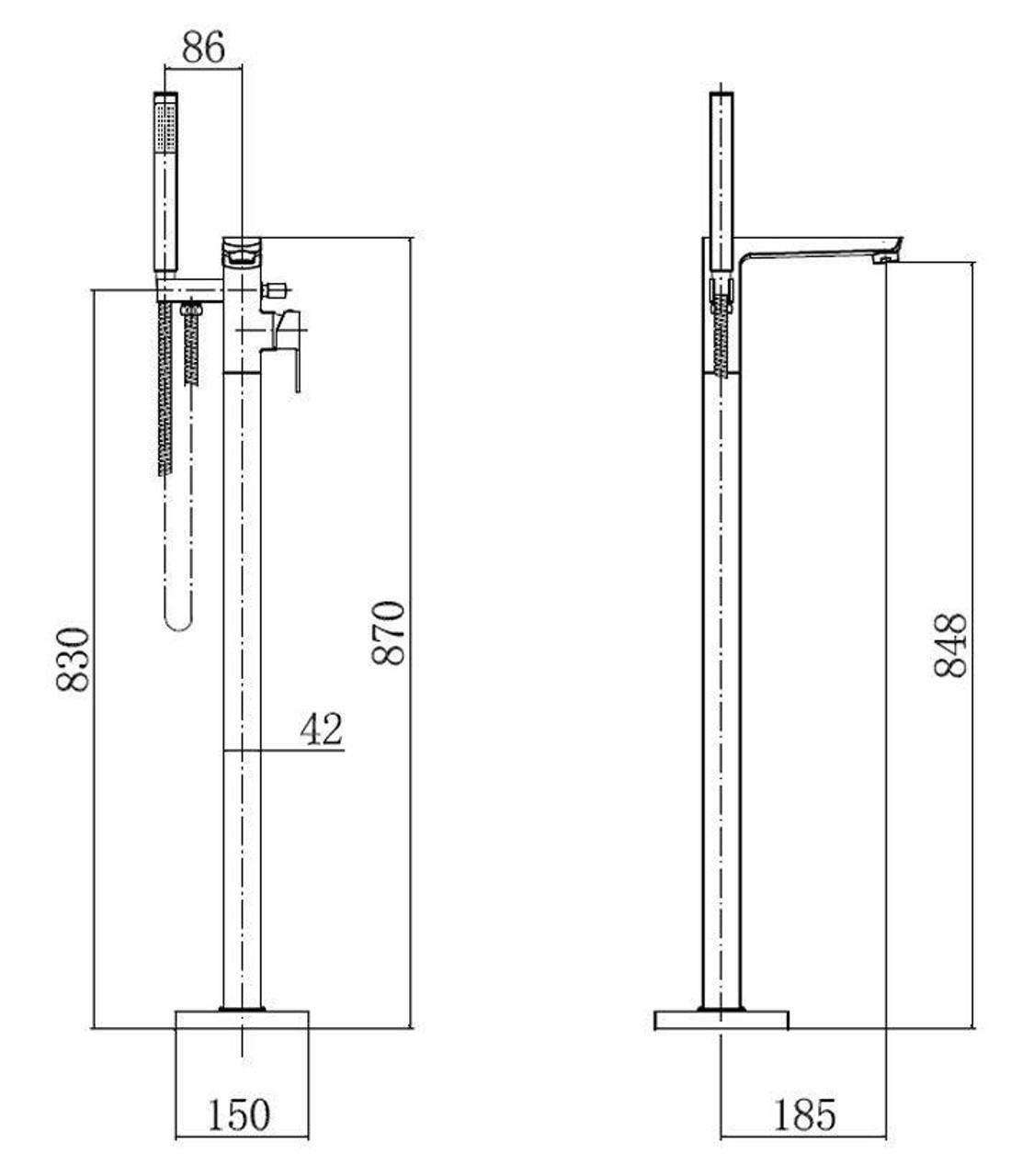 Grifo de baño independiente cuadrado bañera alta mezclador de ducha - Imagen 4 de 6
