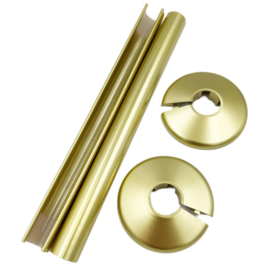 2 x Brushed Brass Snappit Pipe Covers and Collars for Radiator Pipework