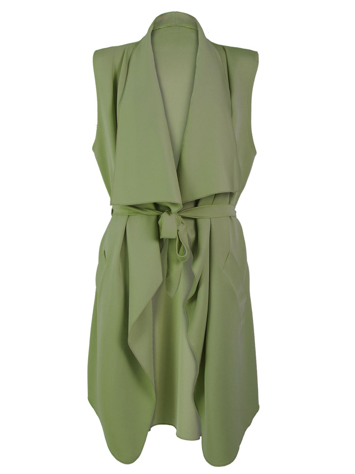 LADIES BELTED WRAP OVER WATERFALL SLEEVELESS CARDIGAN COAT CELEB