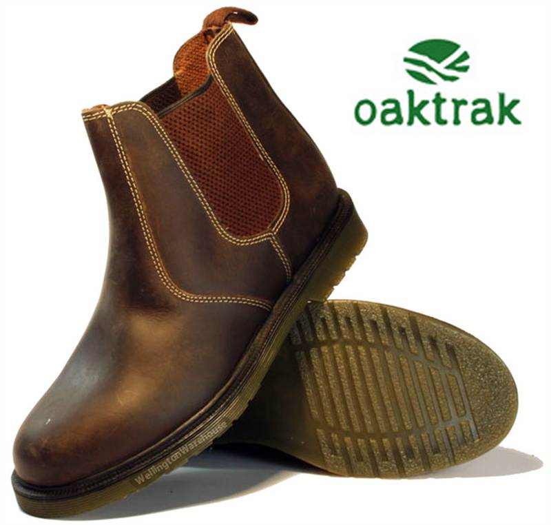 Oaktrak Mens Real Leather Brogue Chelsea Pull On Dealer Boots Sizes 7 8 9 10 11