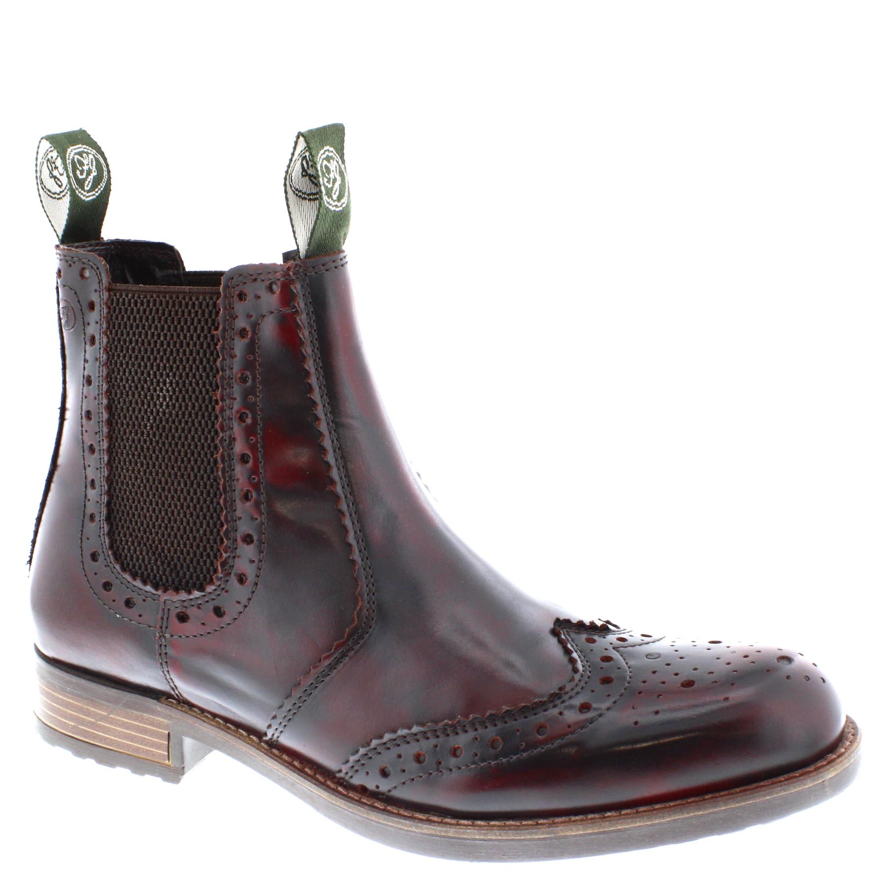 Frank James Chepstow Mens Brogue Chelsea Dealer Boots Tan Or Bordo Cleated Sole