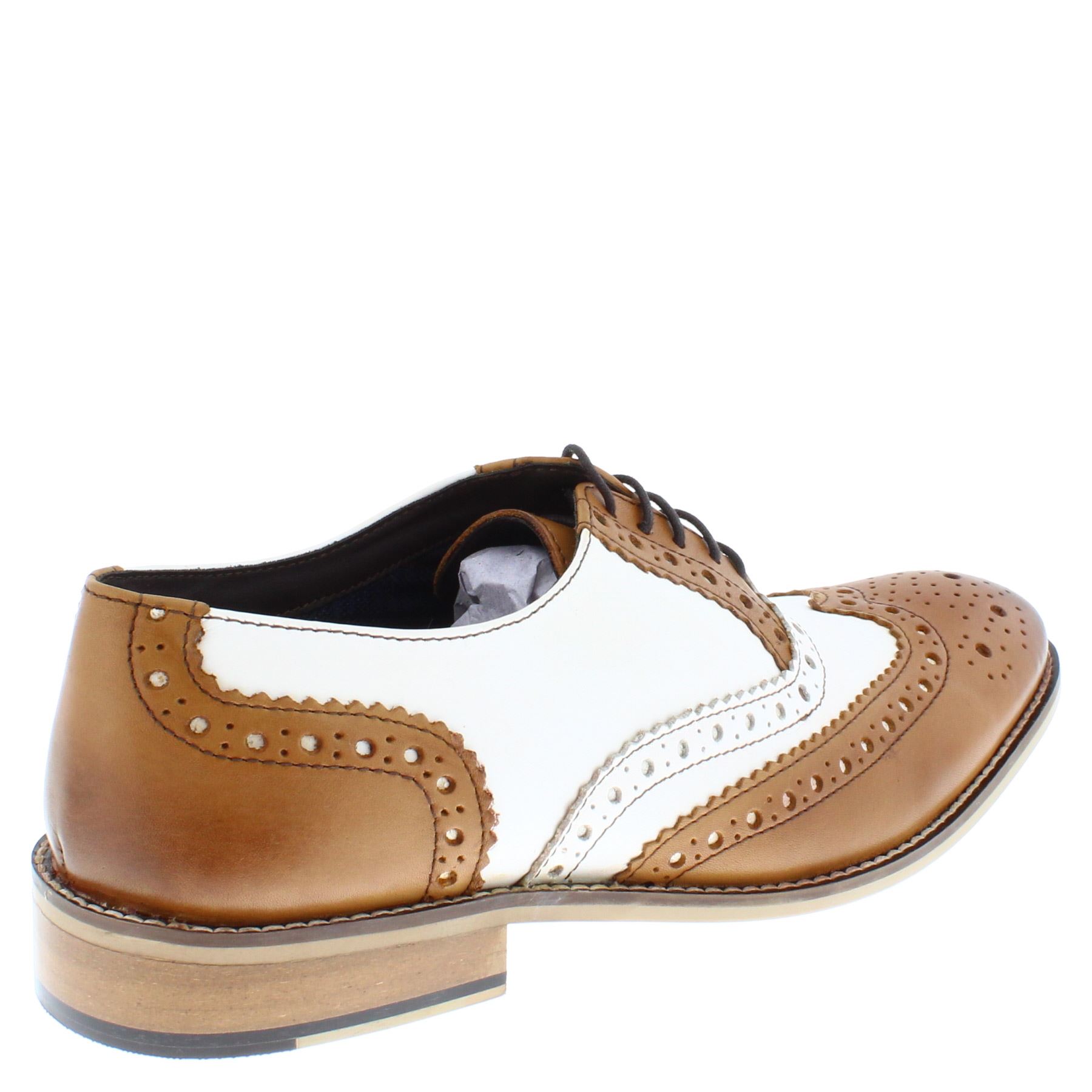Frank James Redford Mens Leather Lace Up Wingtip Formal Gatsby Brogue Shoes - Picture 34 of 36