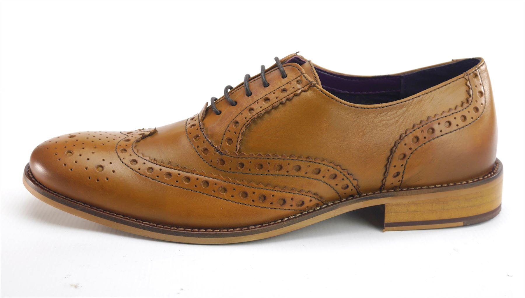 Mens Leather Brogue Lace Up Wingtip 