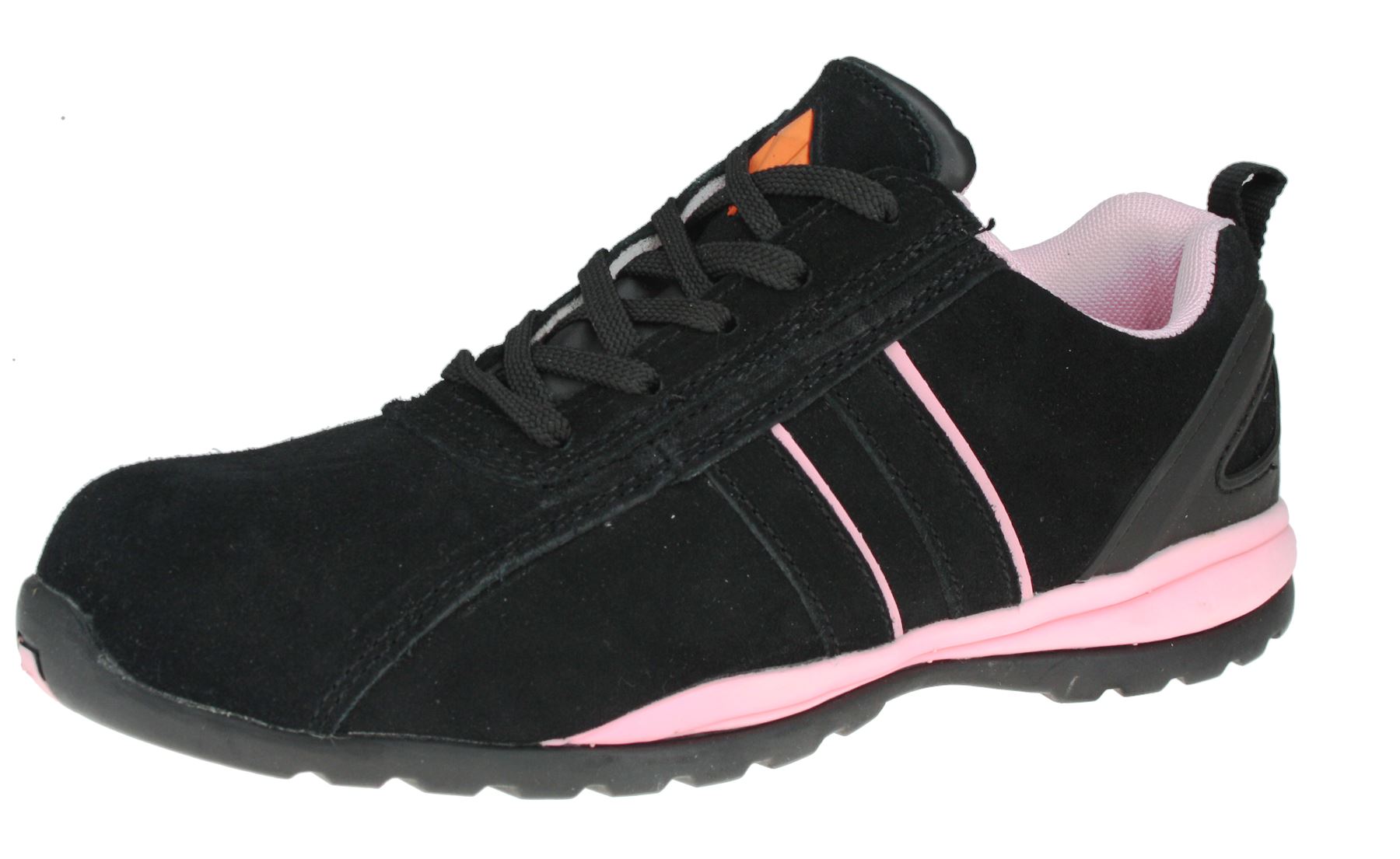 Womens ET Safety Lace Up Black and Pink Real Leather Safety Toecap Work Boots