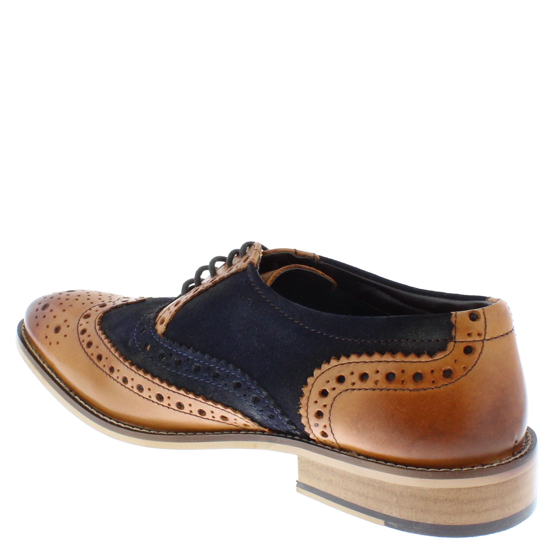 Frank James Redford Mens Leather Lace Up Wingtip Formal Gatsby Brogue Shoes - Picture 25 of 36