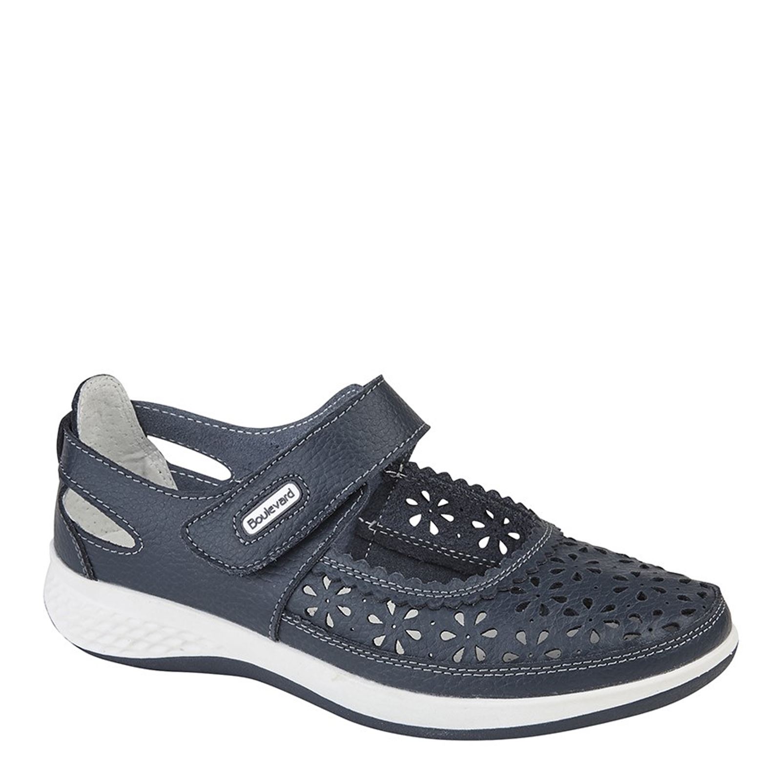 Boulevard L 9552 Ladies' Touch Fastening Perforated Leather Mary Jane Shoes - Picture 6 of 7