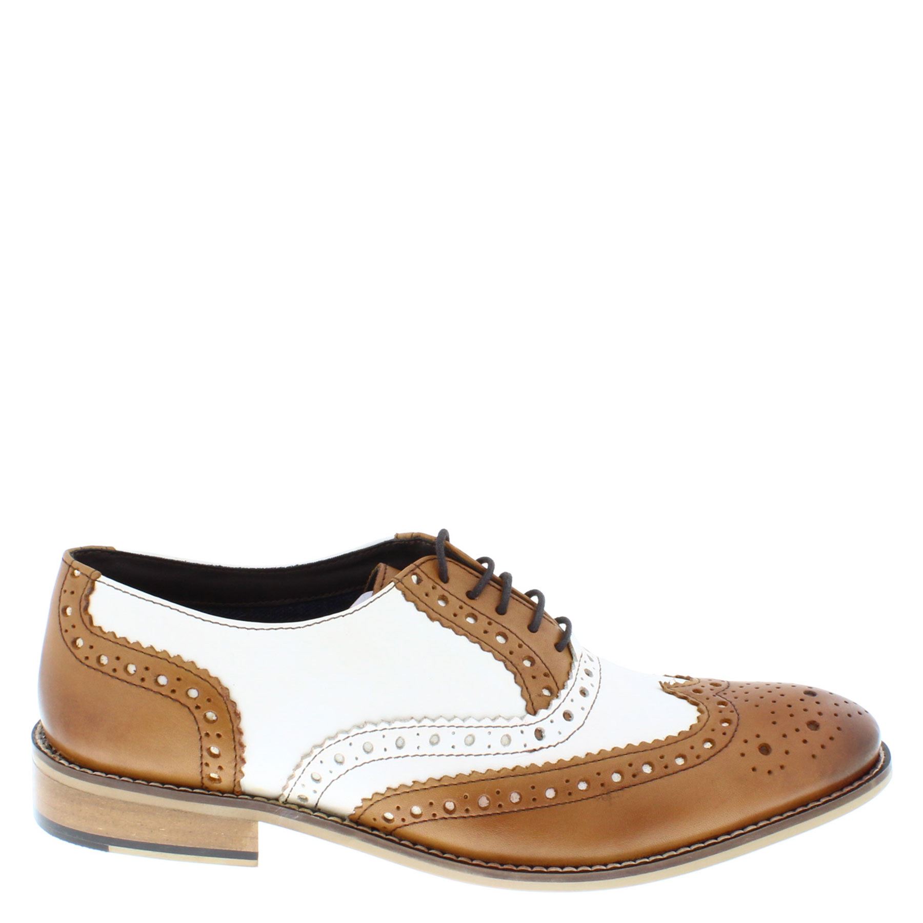 Frank James Redford Mens Leather Lace Up Wingtip Formal Gatsby Brogue Shoes - Picture 30 of 36