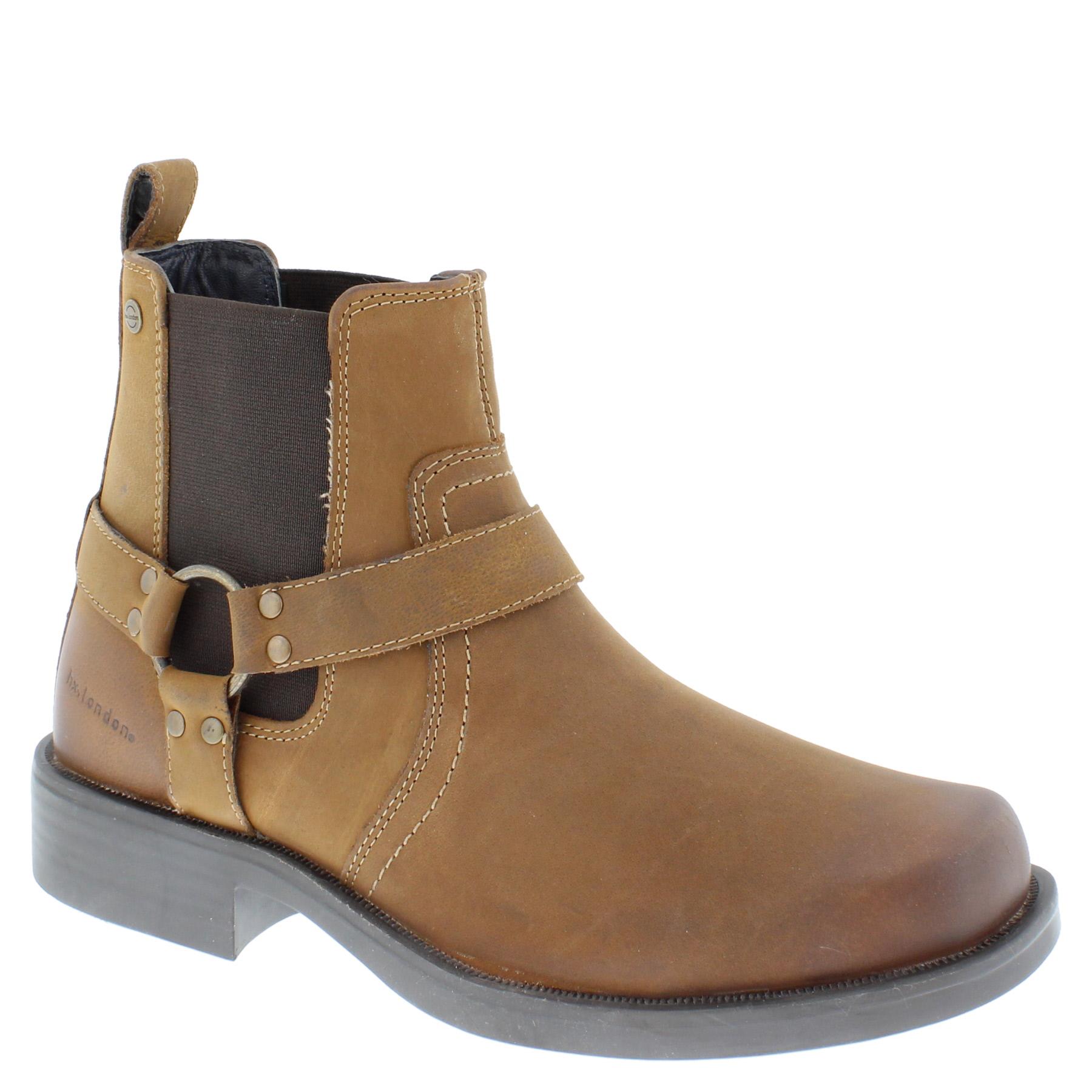 Bota de motociclista HX London Malden de cuero al tobillo occidental negra marrón para hombre