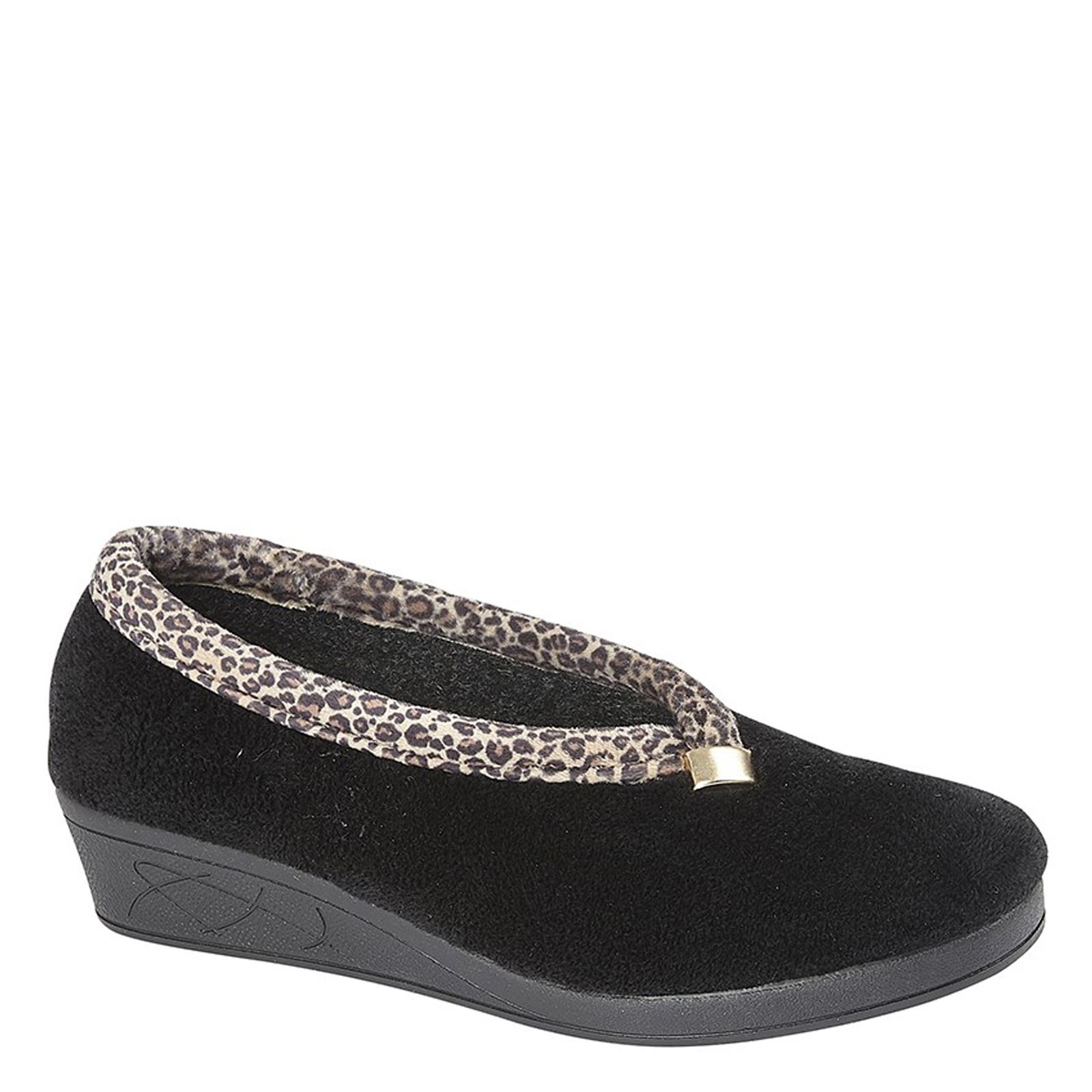 Zapatillas de terciopelo Sleepers Dawn con estampado de leopardo y cuña sin cordones para dama - Imagen 2 de 5
