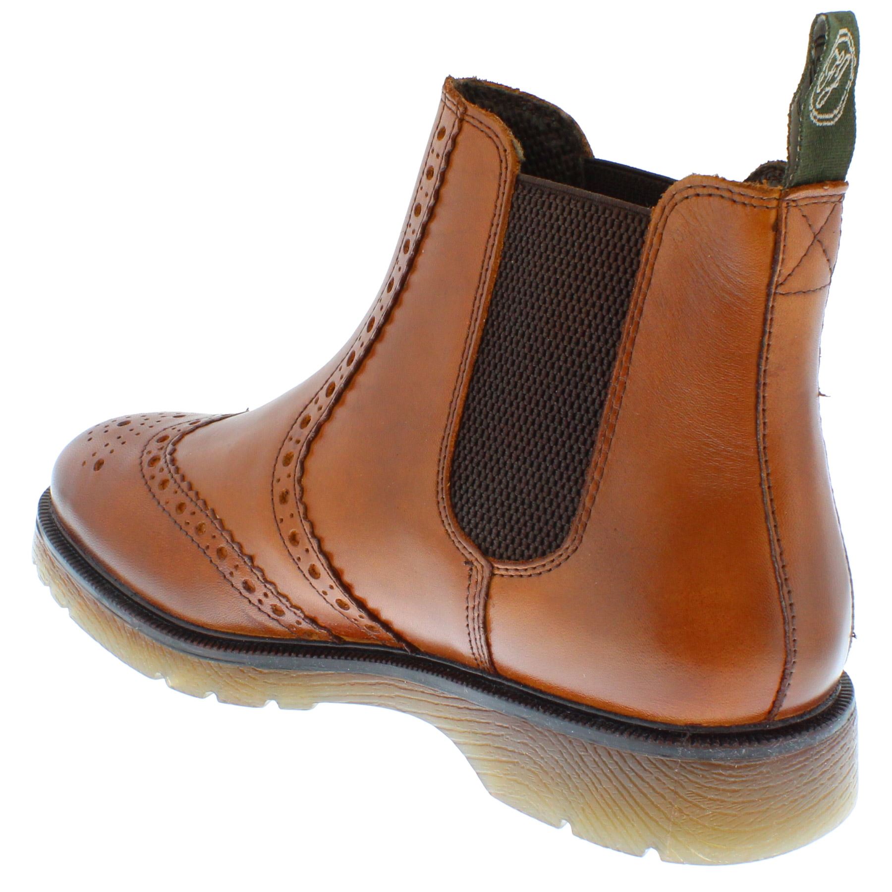 Herren Leder Hellbraun Chelsea Händler Brogue Stiefel Gepolstert Warkton Braun Schwarz - Bild 38 von 41