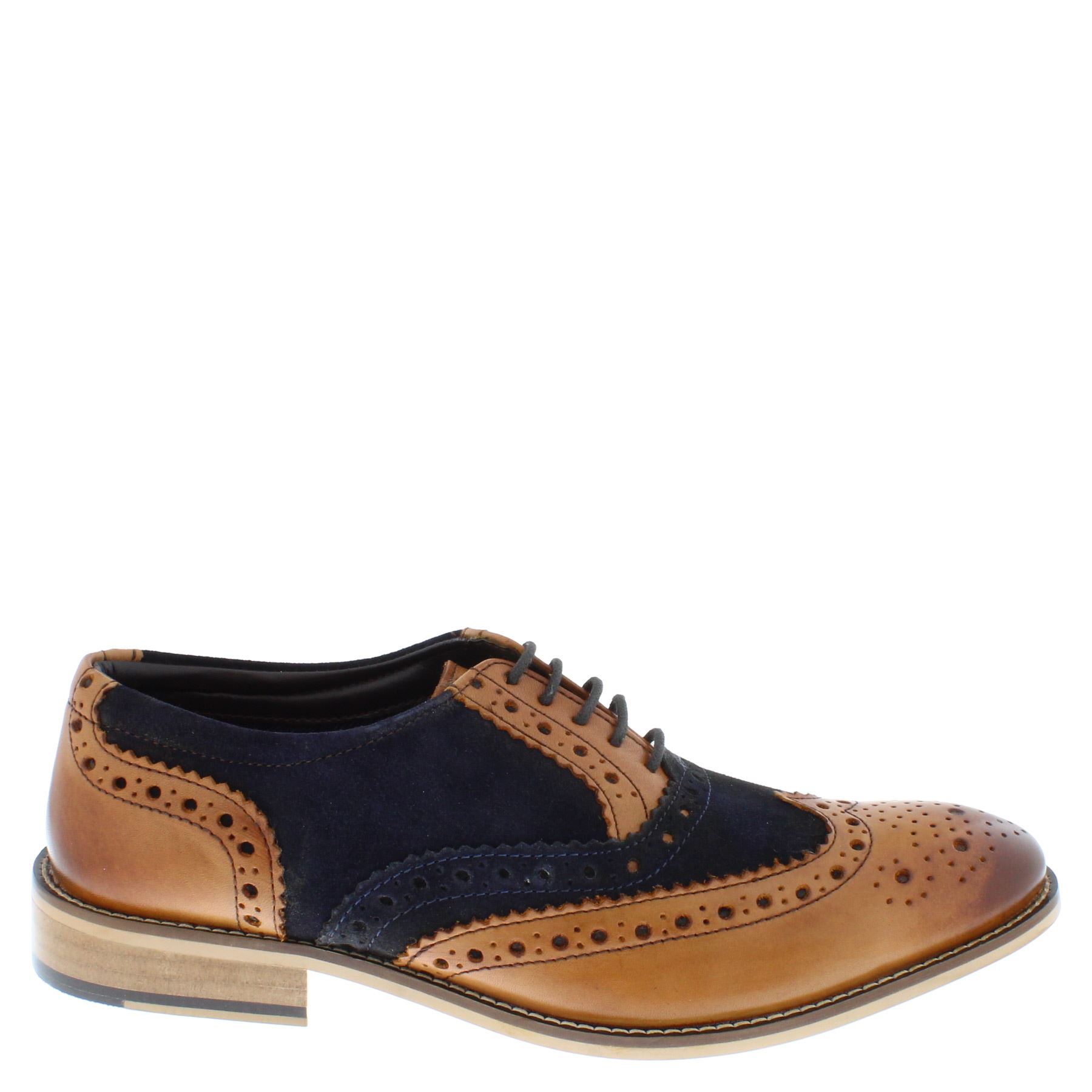 Frank James Redford Mens Leather Lace Up Wingtip Formal Gatsby Brogue Shoes - Picture 22 of 36