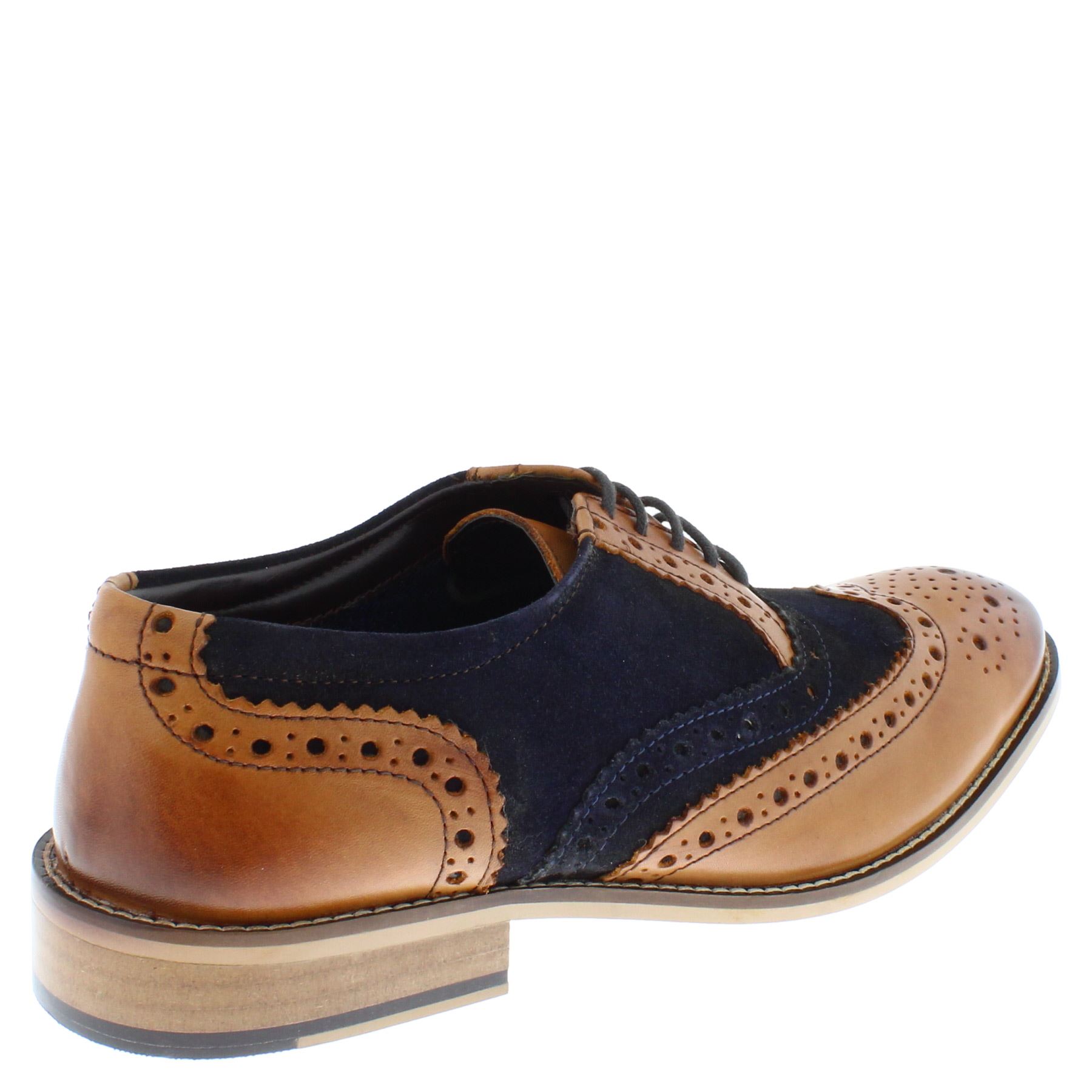 Frank James Redford Mens Leather Lace Up Wingtip Formal Gatsby Brogue Shoes - Picture 26 of 36