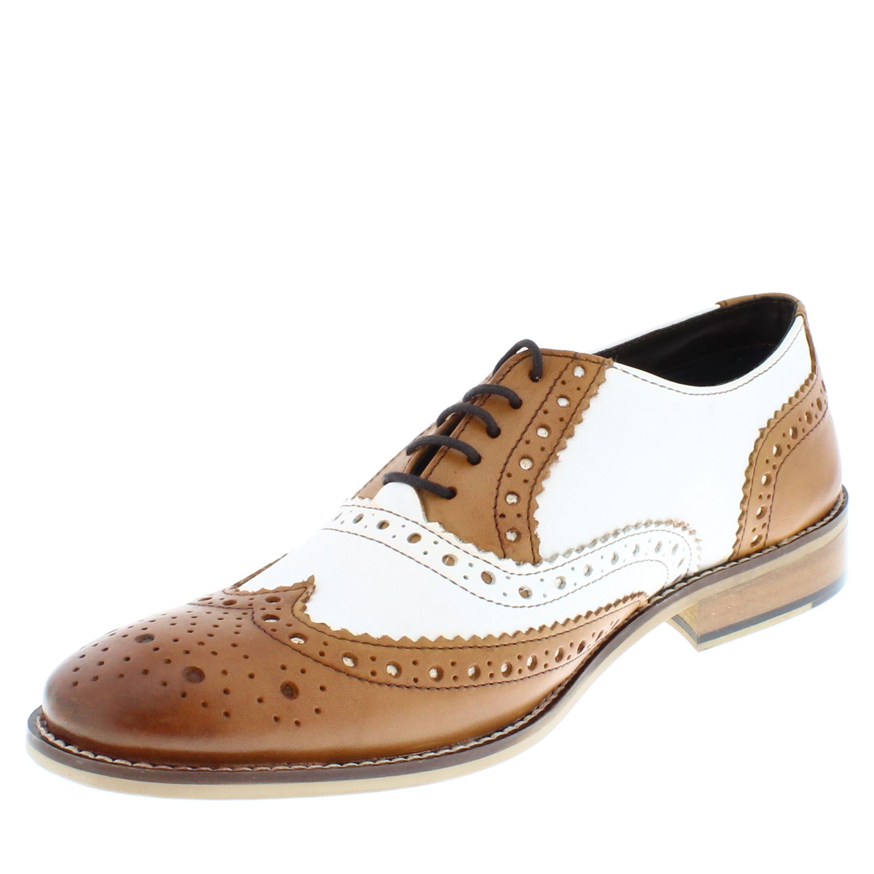 Frank James Redford Mens Leather Lace Up Wingtip Formal Gatsby Brogue Shoes - Picture 31 of 36