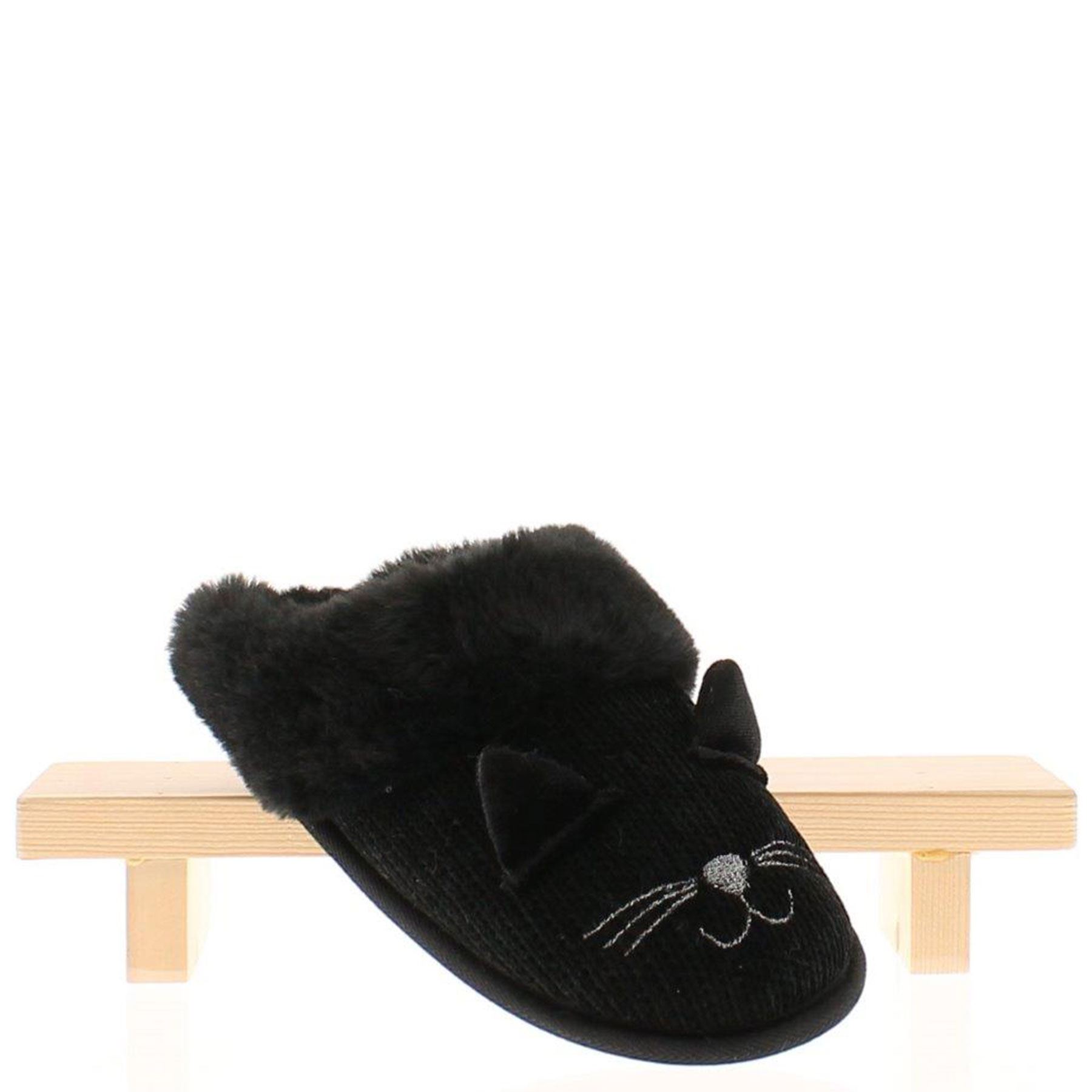 Cozipawz Kitz Cosy Women's Faux Fur Cat Mule Slippers Pink Black - Picture 4 of 7