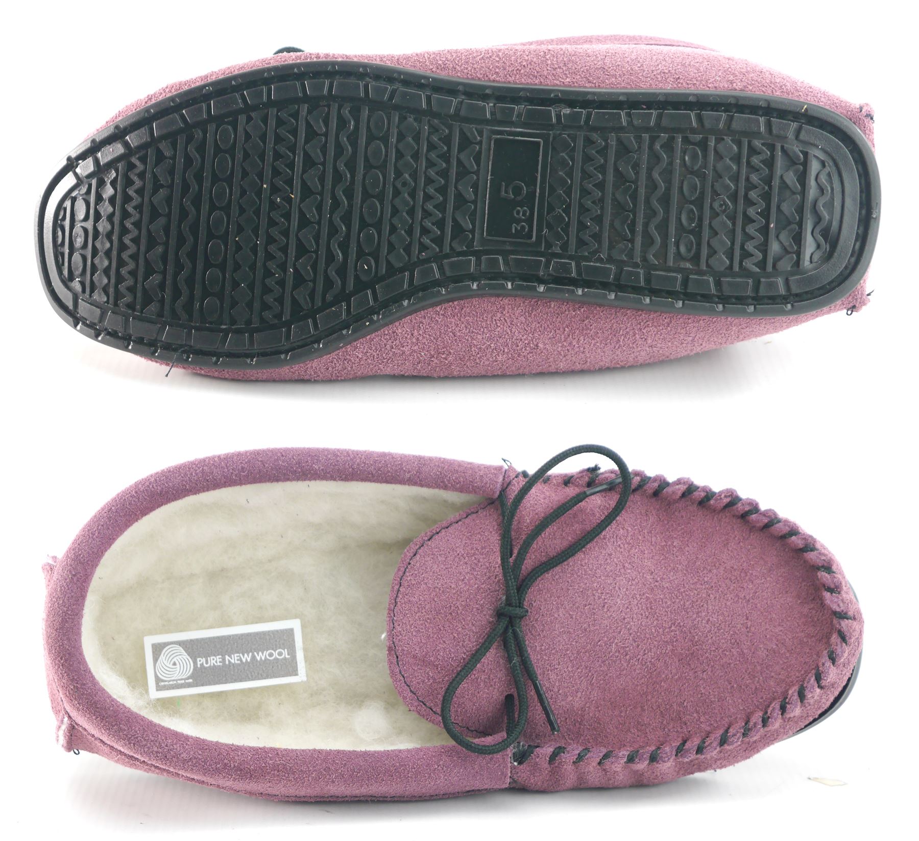 Coopers Made In England Suede Wool Lined Ladies Pink Moccasin Slippers