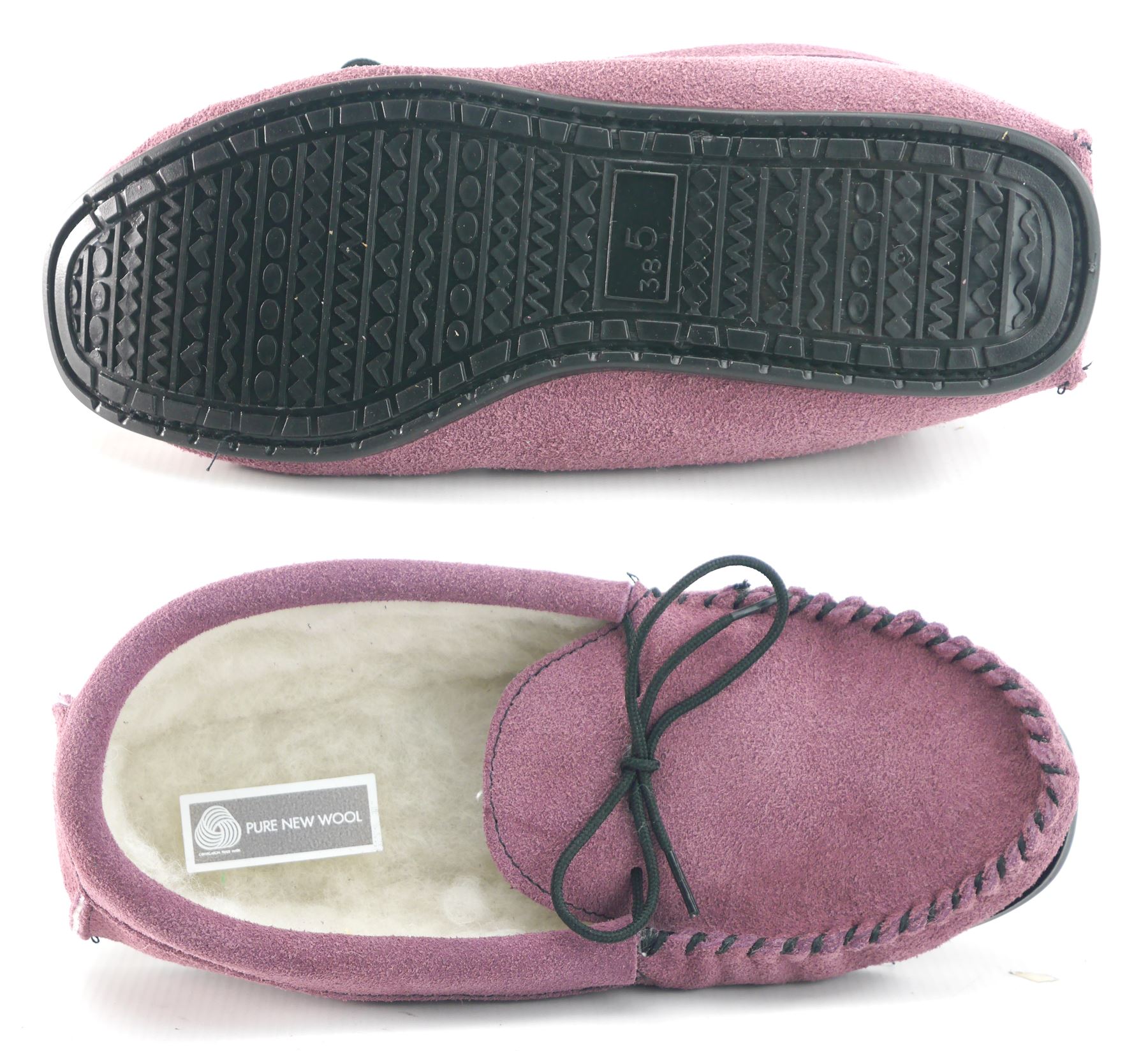 Coopers Made In England Suede Wool Lined Ladies Pink Moccasin Slippers ...