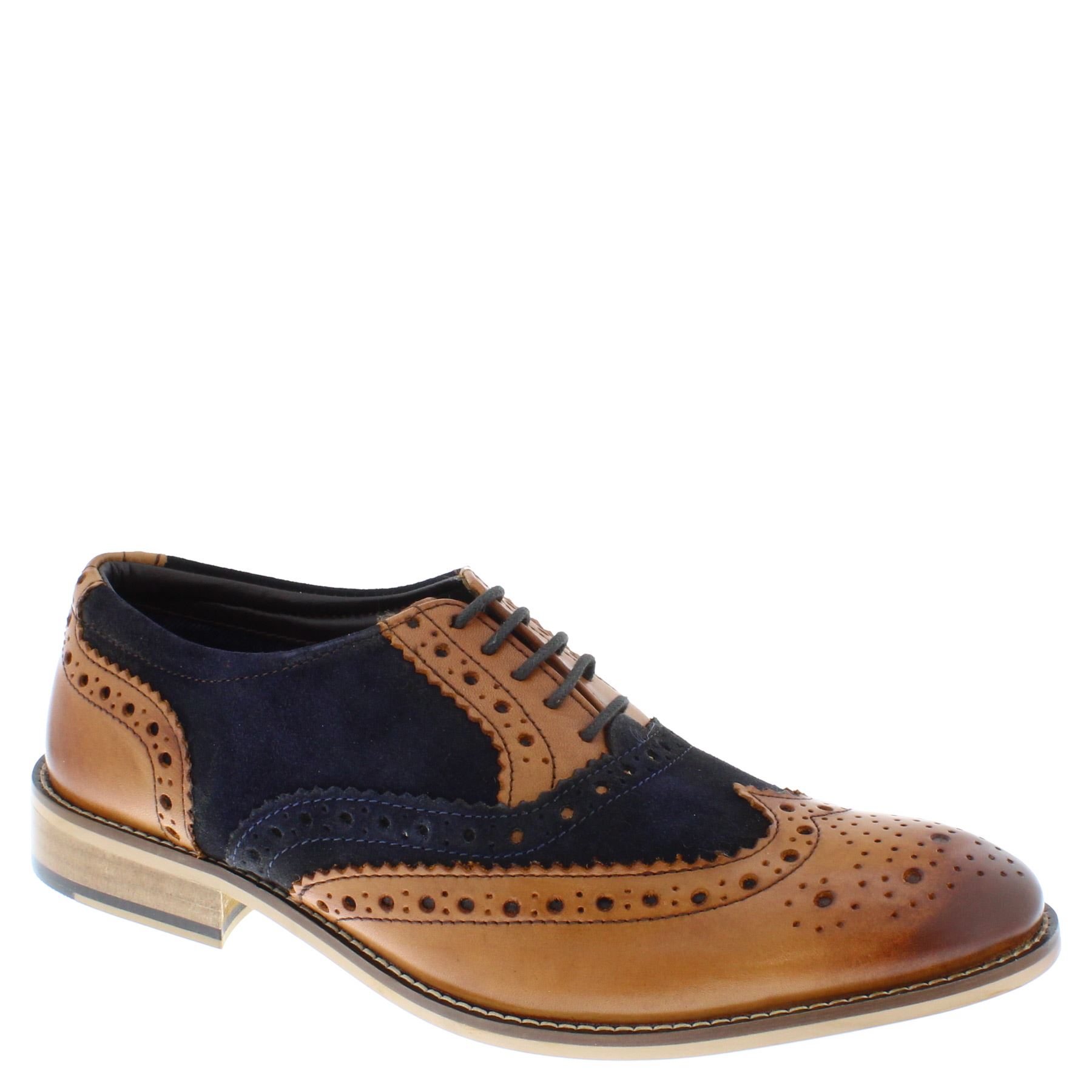 Frank James Redford Mens Leather Lace Up Wingtip Formal Gatsby Brogue Shoes - Picture 21 of 36